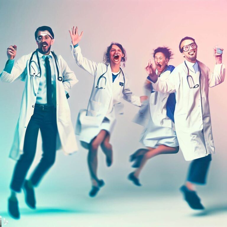 AI impression: a group of happy physicians, surreal