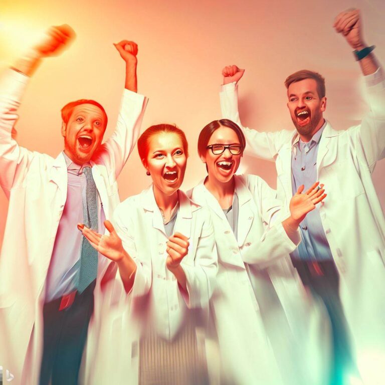 AI impression: a group of happy physicians, surreal