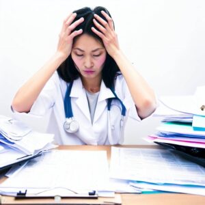 female physician overwhelmed by administration