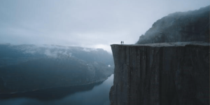 A lone cliff edge symbolizing doctors on the brink of burnout